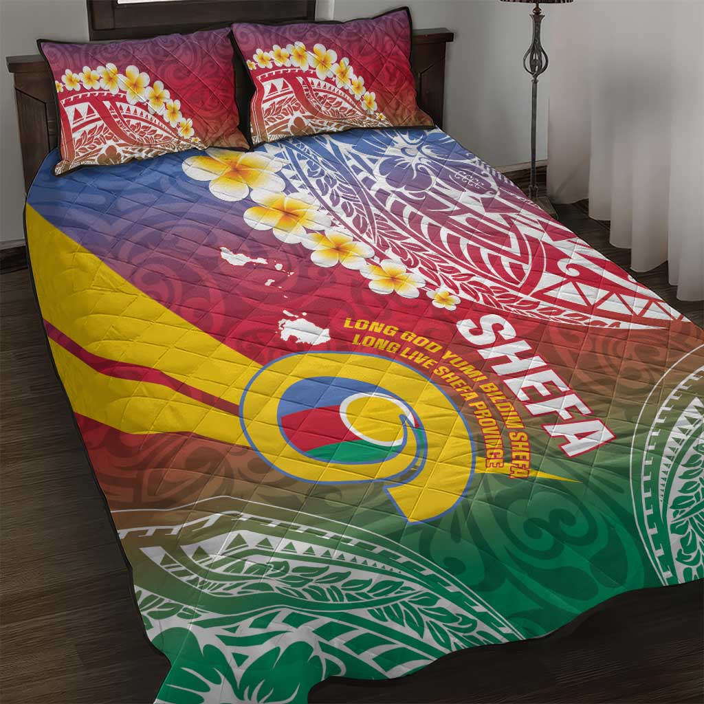 Shefa Province Quilt Bed Set Vanuatu Pattern Map - Plumeria Flag Color LT14 Red - Polynesian Pride