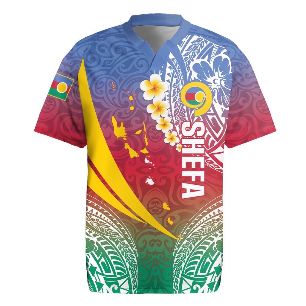 Shefa Province Rugby Jersey Vanuatu Pattern Map - Plumeria Flag Color LT14 Red - Polynesian Pride