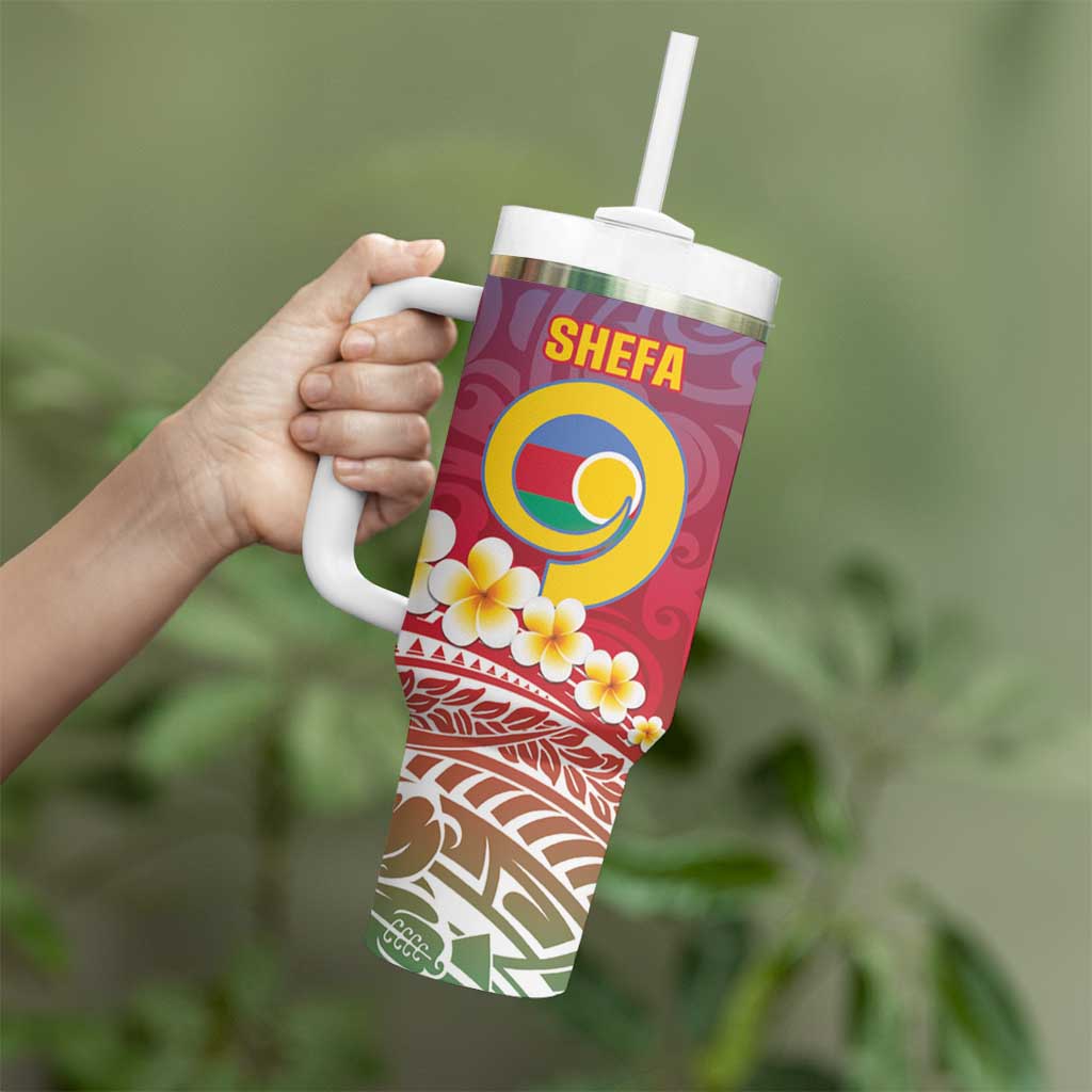 Shefa Province Tumbler With Handle Vanuatu Pattern Map With Plumeria Flag Color LT14 - Polynesian Pride