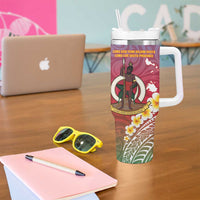 Shefa Province Tumbler With Handle Vanuatu Pattern Map With Plumeria Flag Color LT14 - Polynesian Pride