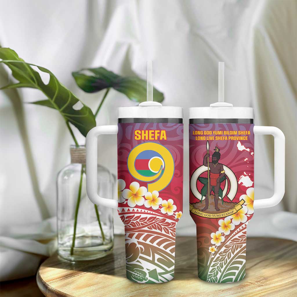 Shefa Province Tumbler With Handle Vanuatu Pattern Map With Plumeria Flag Color LT14 - Polynesian Pride