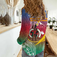 Shefa Province Women Casual Shirt Vanuatu Pattern Map - Plumeria Flag Color LT14 - Polynesian Pride