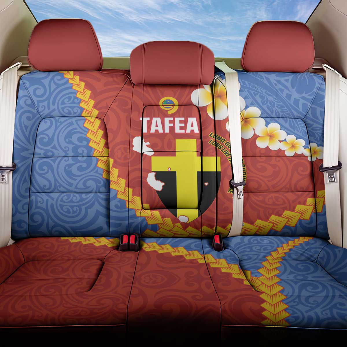 Tafea Province Back Car Seat Cover Vanuatu Pattern Map - Plumeria Flag Color LT14 One Size Red - Polynesian Pride