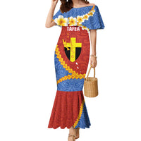 Tafea Province Mermaid Dress Vanuatu Pattern Map - Plumeria Flag Color LT14 Women Red - Polynesian Pride