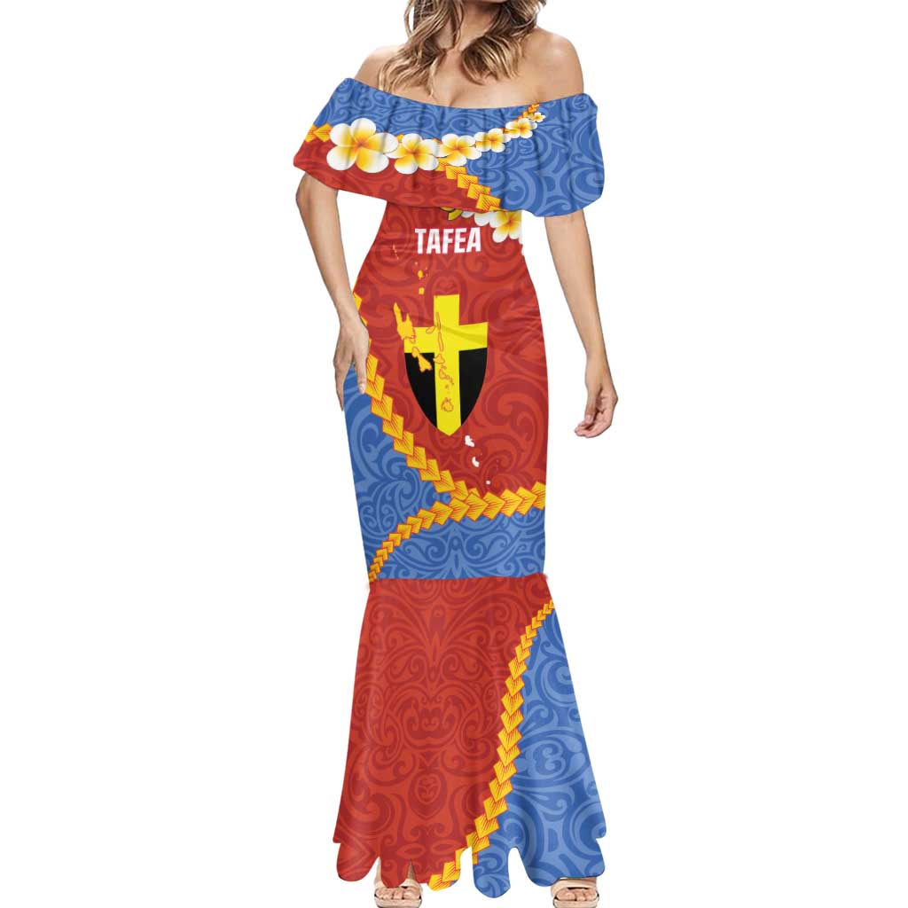 Tafea Province Mermaid Dress Vanuatu Pattern Map - Plumeria Flag Color LT14 - Polynesian Pride