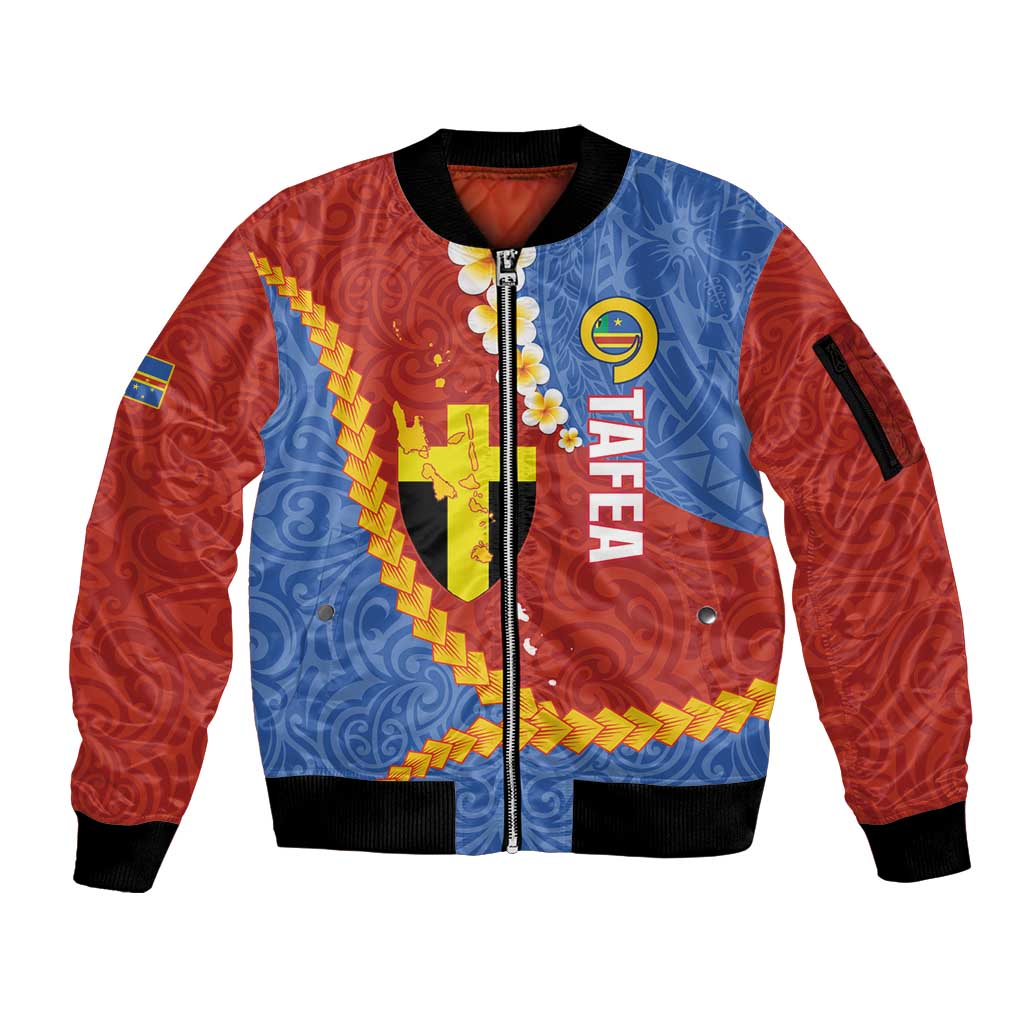 Tafea Province Sleeve Zip Bomber Jacket Vanuatu Pattern Map - Plumeria Flag Color LT14 Unisex Red - Polynesian Pride