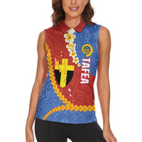 Tafea Province Women Sleeveless Polo Shirt Vanuatu Pattern Map - Plumeria Flag Color LT14 - Polynesian Pride