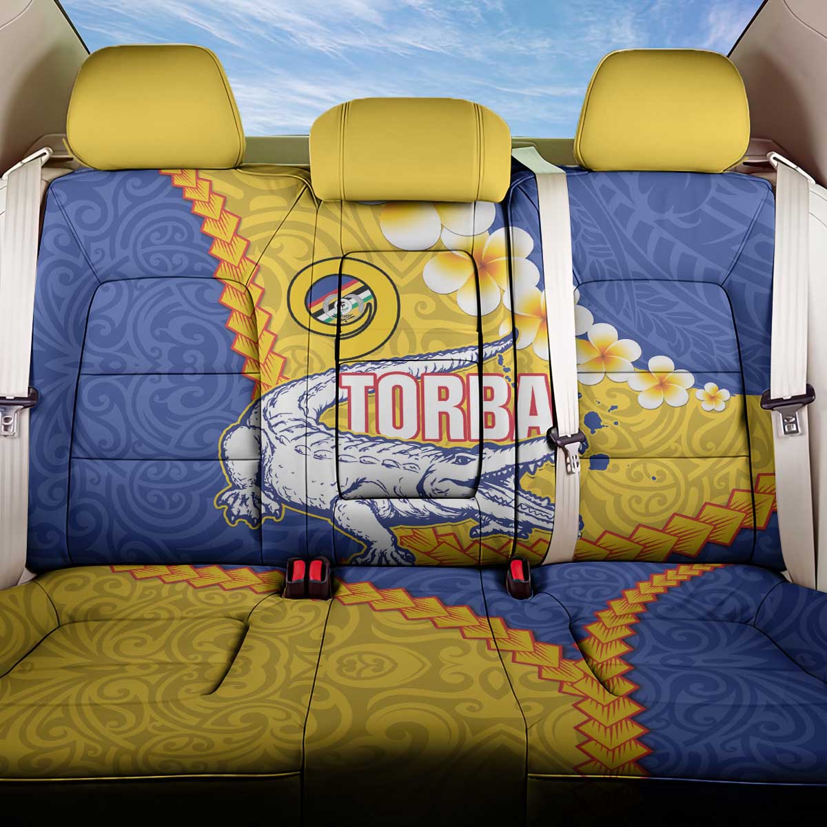 Torba Province Back Car Seat Cover Vanuatu Pattern Crocodile - Plumeria Flag Color LT14 One Size Yellow - Polynesian Pride