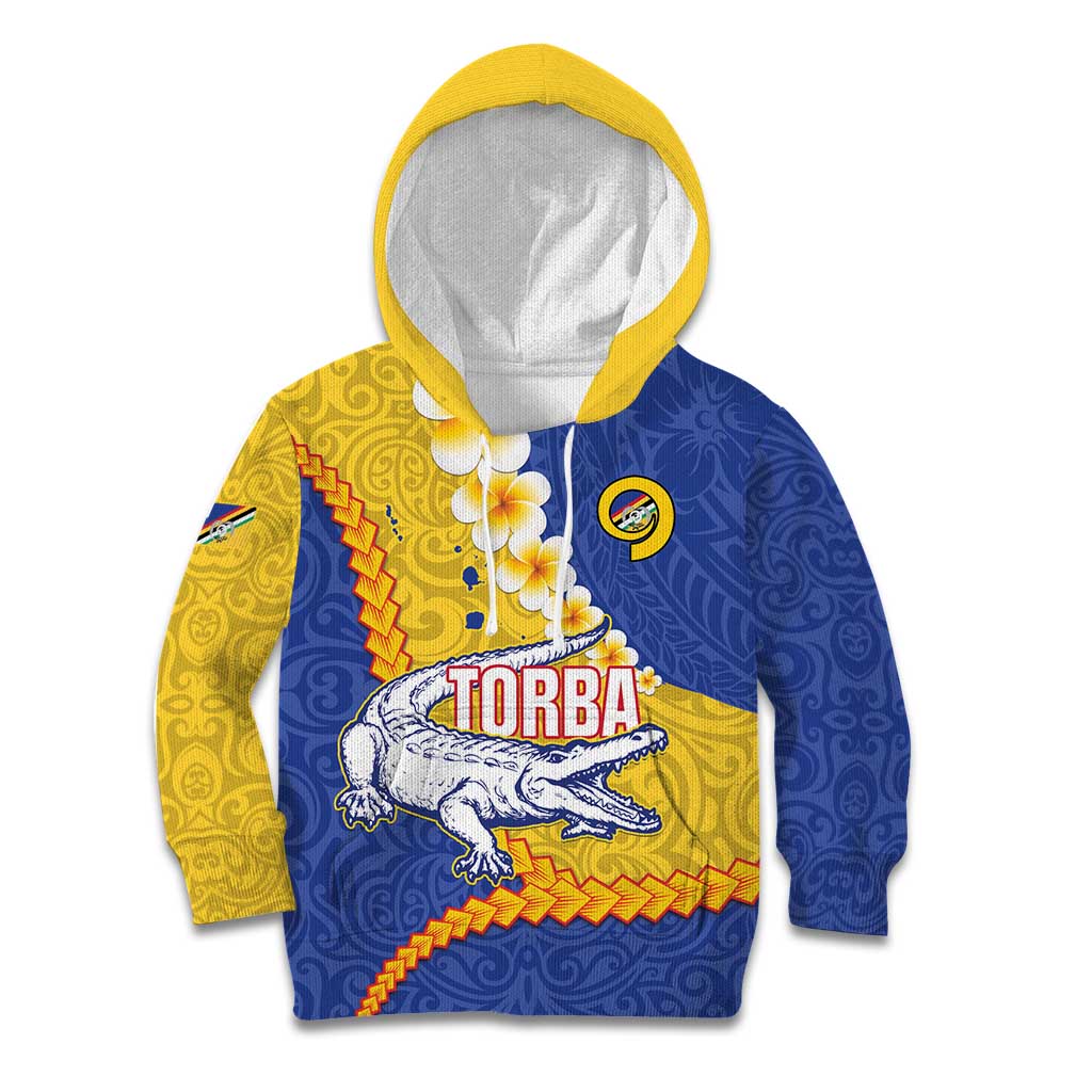 Torba Province Kid Hoodie Vanuatu Pattern Crocodile - Plumeria Flag Color LT14 Hoodie Yellow - Polynesian Pride