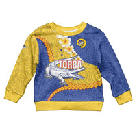 Torba Province Kid Ugly Christmas Sweater Vanuatu Pattern Crocodile - Plumeria Flag Color LT14 Kid Yellow - Polynesian Pride