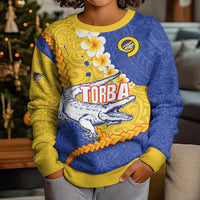 Torba Province Kid Ugly Christmas Sweater Vanuatu Pattern Crocodile - Plumeria Flag Color LT14 - Polynesian Pride