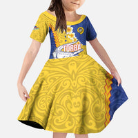 Torba Province Kid Short Sleeve Dress Vanuatu Pattern Crocodile - Plumeria Flag Color LT14 KID Yellow - Polynesian Pride