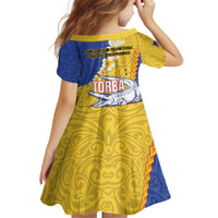 Torba Province Kid Short Sleeve Dress Vanuatu Pattern Crocodile - Plumeria Flag Color LT14 - Polynesian Pride