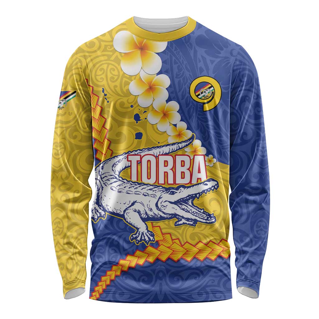 Torba Province Long Sleeve Shirt Vanuatu Pattern Crocodile - Plumeria Flag Color LT14 Unisex Yellow - Polynesian Pride