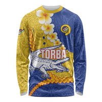 Torba Province Long Sleeve Shirt Vanuatu Pattern Crocodile - Plumeria Flag Color LT14 Unisex Yellow - Polynesian Pride