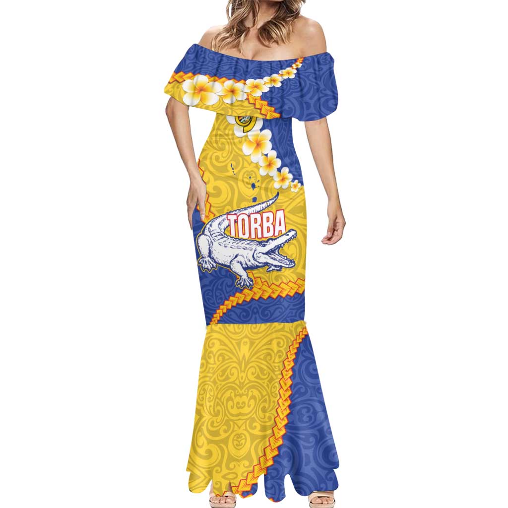 Torba Province Mermaid Dress Vanuatu Pattern Crocodile - Plumeria Flag Color LT14 - Polynesian Pride