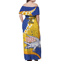 Torba Province Off Shoulder Maxi Dress Vanuatu Pattern Crocodile - Plumeria Flag Color LT14 - Polynesian Pride