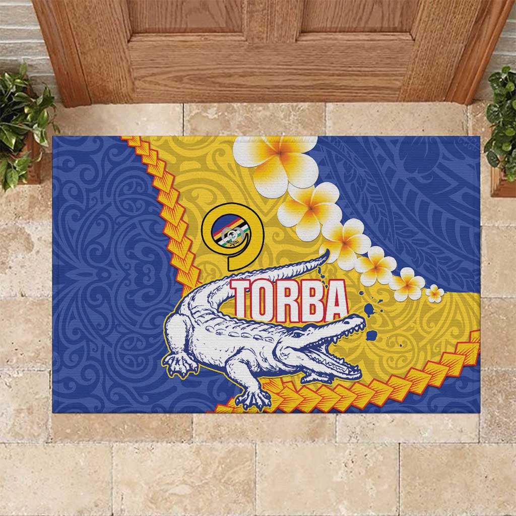 Torba Province Rubber Doormat Vanuatu Pattern Crocodile - Plumeria Flag Color LT14 Yellow - Polynesian Pride