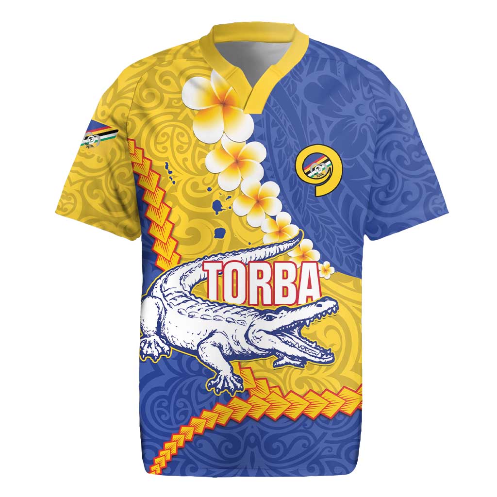Torba Province Rugby Jersey Vanuatu Pattern Crocodile - Plumeria Flag Color LT14 Yellow - Polynesian Pride