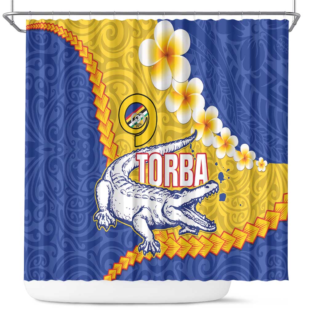 Torba Province Shower Curtain Vanuatu Pattern Crocodile - Plumeria Flag Color LT14 Yellow - Polynesian Pride