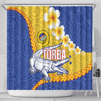 Torba Province Shower Curtain Vanuatu Pattern Crocodile - Plumeria Flag Color LT14 - Polynesian Pride