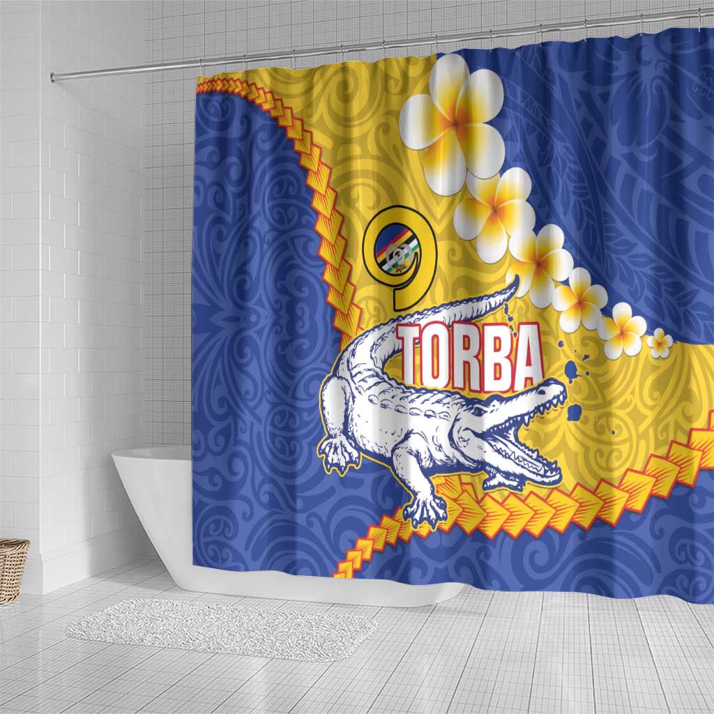 Torba Province Shower Curtain Vanuatu Pattern Crocodile - Plumeria Flag Color LT14 - Polynesian Pride