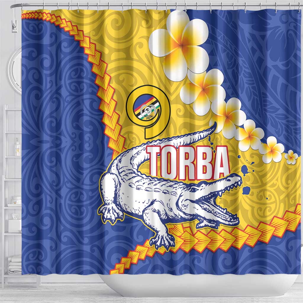 Torba Province Shower Curtain Vanuatu Pattern Crocodile - Plumeria Flag Color LT14 - Polynesian Pride