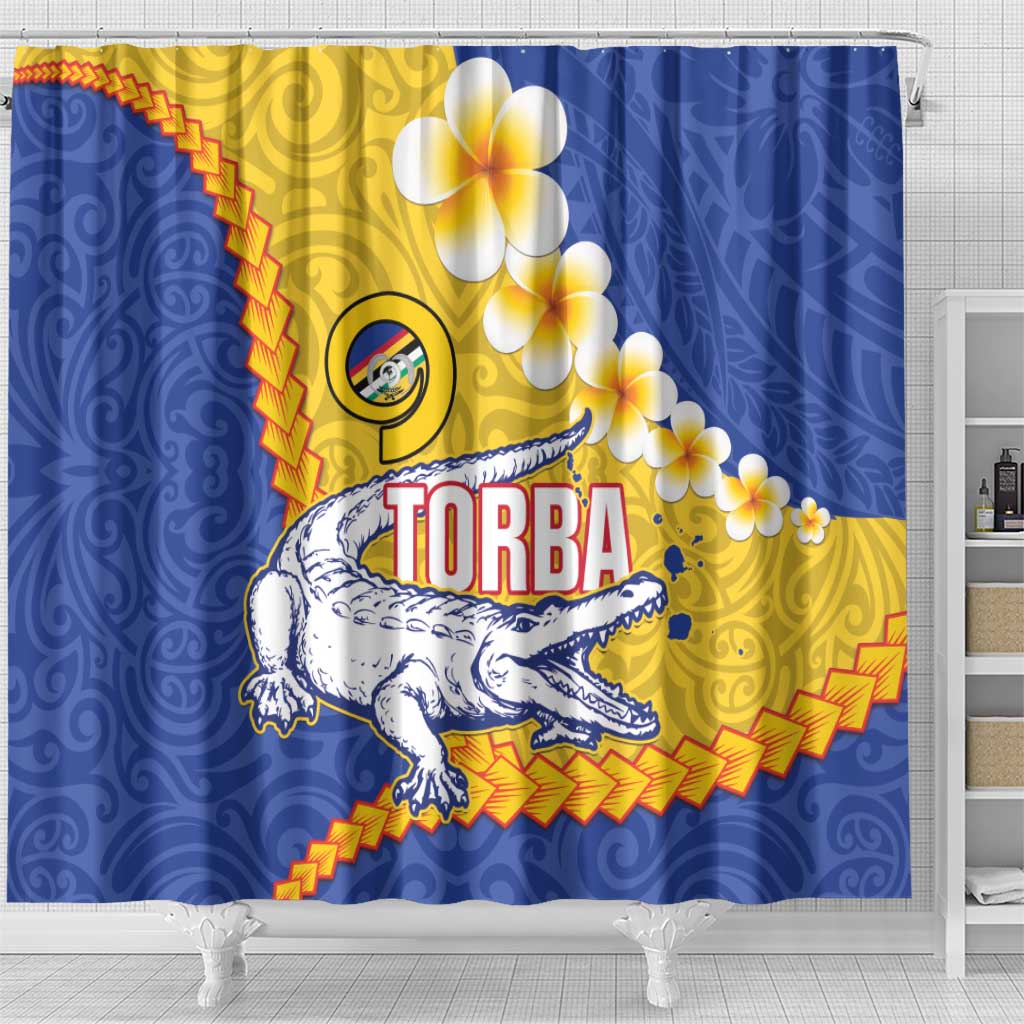 Torba Province Shower Curtain Vanuatu Pattern Crocodile - Plumeria Flag Color LT14 - Polynesian Pride