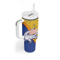 Torba Province Tumbler With Handle Vanuatu Pattern Crocodile With Plumeria Flag Color LT14 - Polynesian Pride