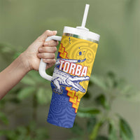Torba Province Tumbler With Handle Vanuatu Pattern Crocodile With Plumeria Flag Color LT14 - Polynesian Pride