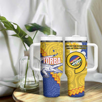 Torba Province Tumbler With Handle Vanuatu Pattern Crocodile With Plumeria Flag Color LT14 - Polynesian Pride