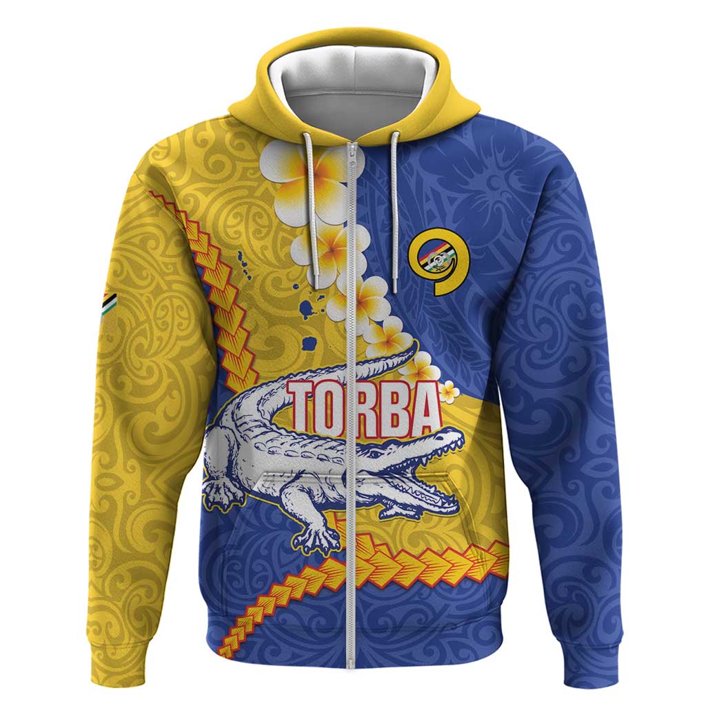 Torba Province Zip Hoodie Vanuatu Pattern Crocodile - Plumeria Flag Color LT14 Zip Hoodie Yellow - Polynesian Pride