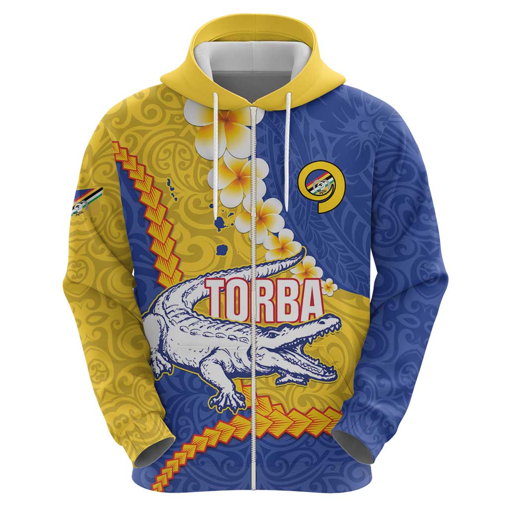 Torba Province Zip Hoodie Vanuatu Pattern Crocodile - Plumeria Flag Color LT14 - Polynesian Pride
