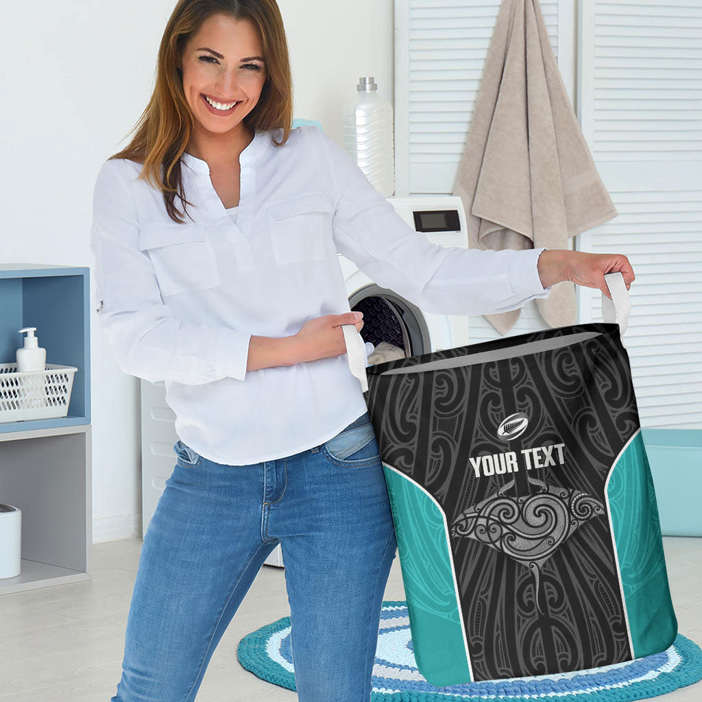Custom New Zealand Stingray Oztag Laundry Basket Tag Rugby Maori Pattern Black Version LT14 - Polynesian Pride