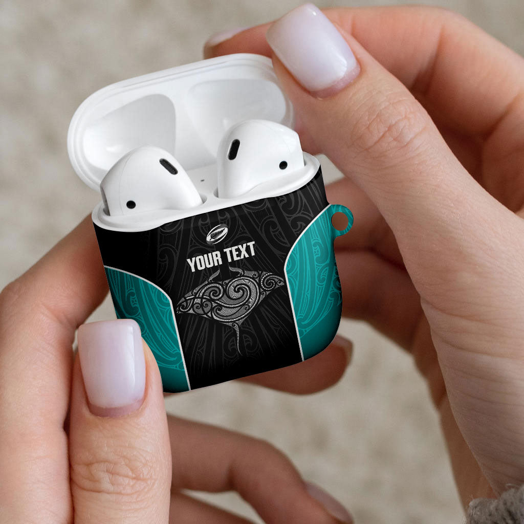 Custom New Zealand Stingray Oztag AirPods Case Tag Rugby Maori Pattern Black Version LT14 - Polynesian Pride