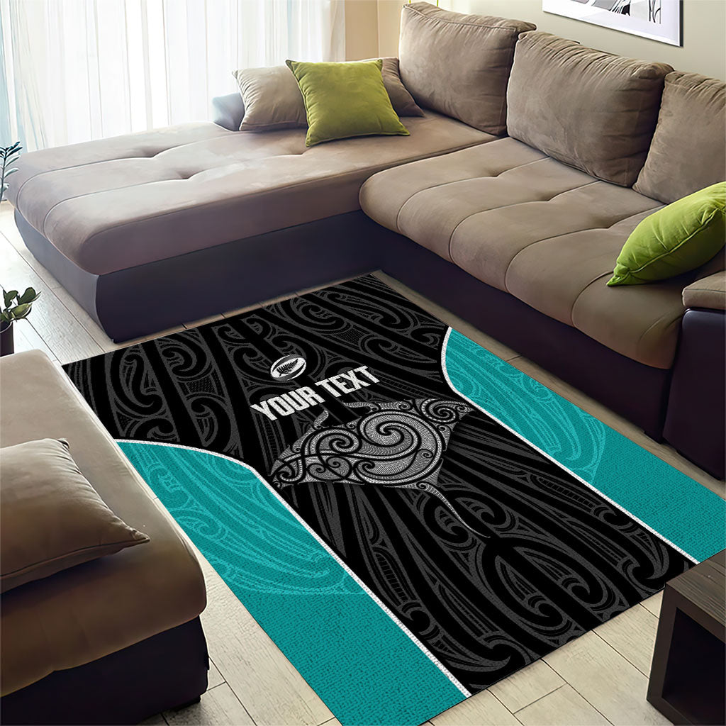 Custom New Zealand Stingray Oztag Area Rug Tag Rugby Maori Pattern Black Version LT14 - Polynesian Pride