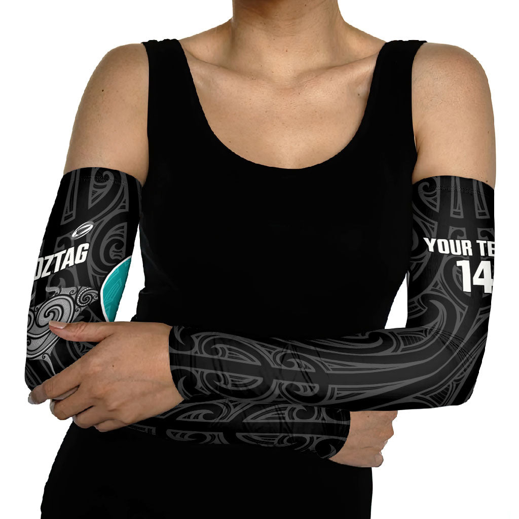 Custom New Zealand Stingray Oztag Arm Sleeves Tag Rugby Maori Pattern Black Version LT14 - Polynesian Pride