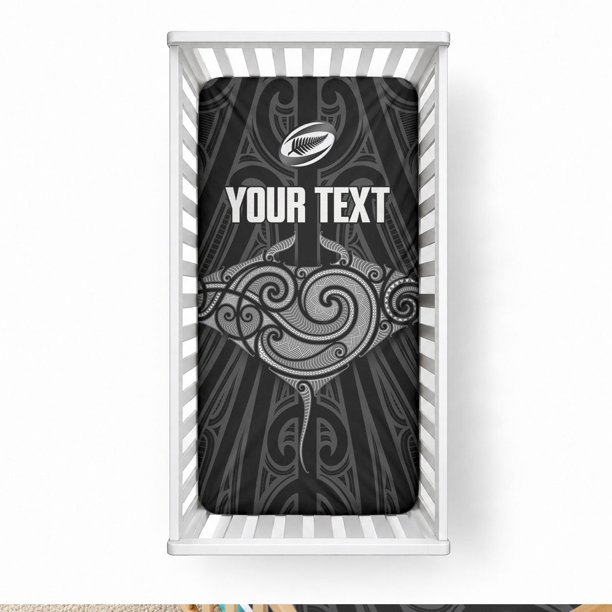 Custom New Zealand Stingray Oztag Baby Bed Cover Tag Rugby Maori Pattern Black Version LT14 28 × 52 in Black - Polynesian Pride
