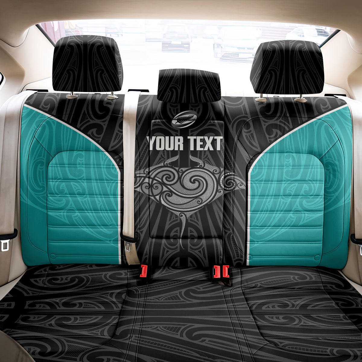Custom New Zealand Stingray Oztag Back Car Seat Cover Tag Rugby Maori Pattern Black Version LT14 - Polynesian Pride