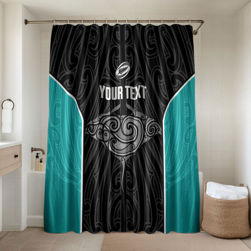 Custom New Zealand Stingray Oztag Bathroom Set Tag Rugby Maori Pattern Black Version LT14 Shower Curtain Only Black - Polynesian Pride