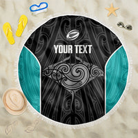 Custom New Zealand Stingray Oztag Beach Blanket Tag Rugby Maori Pattern Black Version LT14 One Size 150cm Black - Polynesian Pride