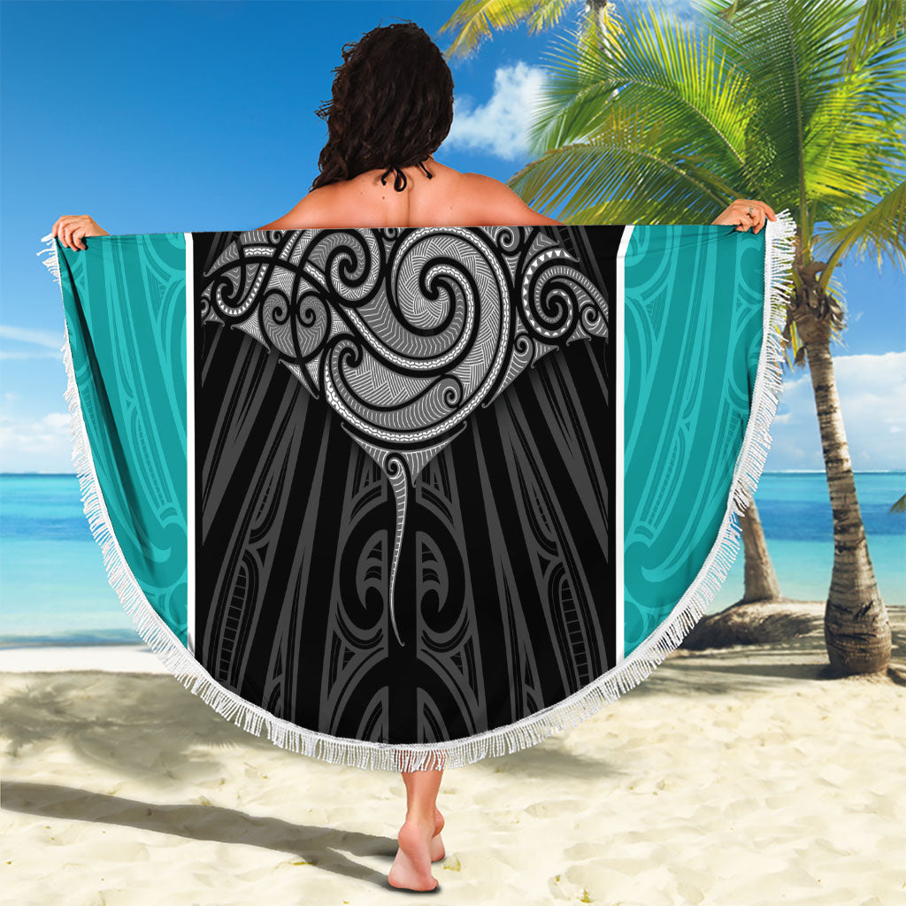 Custom New Zealand Stingray Oztag Beach Blanket Tag Rugby Maori Pattern Black Version LT14 - Polynesian Pride