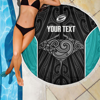 Custom New Zealand Stingray Oztag Beach Blanket Tag Rugby Maori Pattern Black Version LT14 - Polynesian Pride