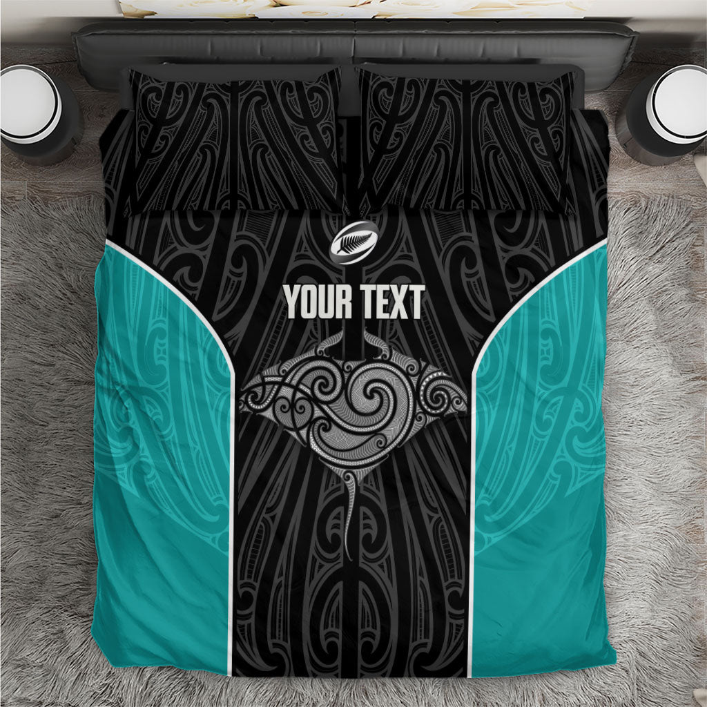 Custom New Zealand Stingray Oztag Bedding Set Tag Rugby Maori Pattern Black Version LT14 Black - Polynesian Pride