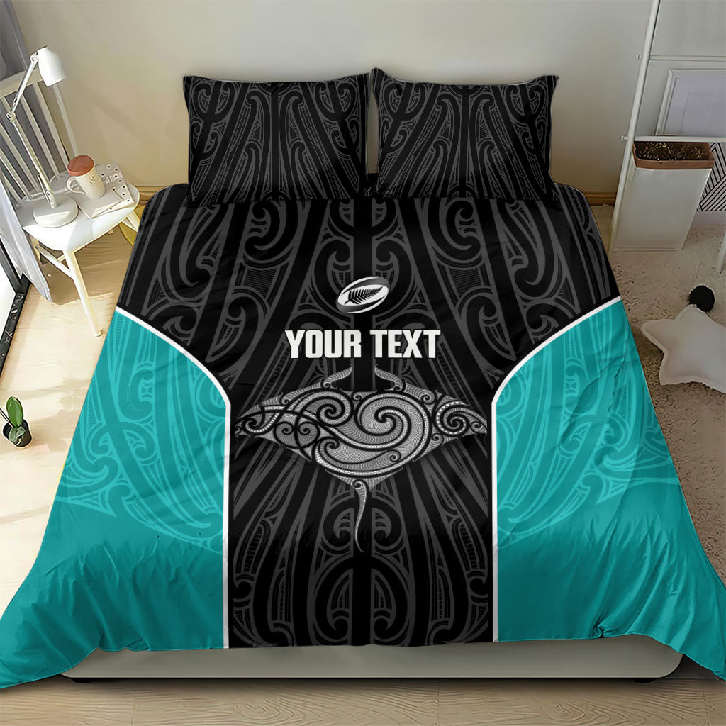 Custom New Zealand Stingray Oztag Bedding Set Tag Rugby Maori Pattern Black Version LT14 - Polynesian Pride