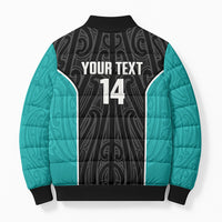 Custom New Zealand Stingray Oztag Bomber Puffer Jacket Tag Rugby Maori Pattern Black Version LT14 - Polynesian Pride