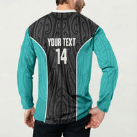 Custom New Zealand Stingray Oztag Button Sweatshirt Tag Rugby Maori Pattern Black Version LT14 - Polynesian Pride