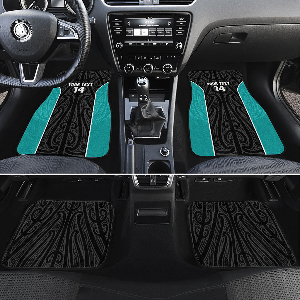 Custom New Zealand Stingray Oztag Car Mats Tag Rugby Maori Pattern Black Version LT14 Set 4pcs Black - Polynesian Pride