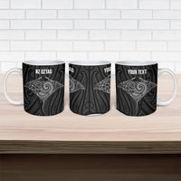 Custom New Zealand Stingray Oztag Ceramic Mug Tag Rugby Maori Pattern Black Version LT14 - Polynesian Pride