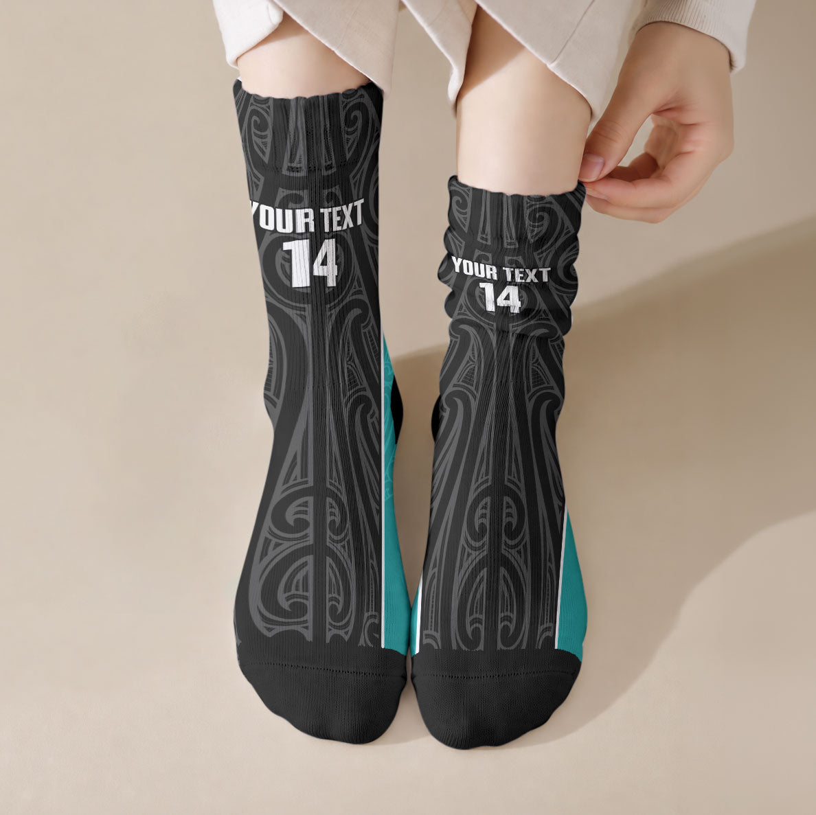 Custom New Zealand Stingray Oztag Crew Socks Tag Rugby Maori Pattern Black Version LT14 Crew Socks Black - Polynesian Pride